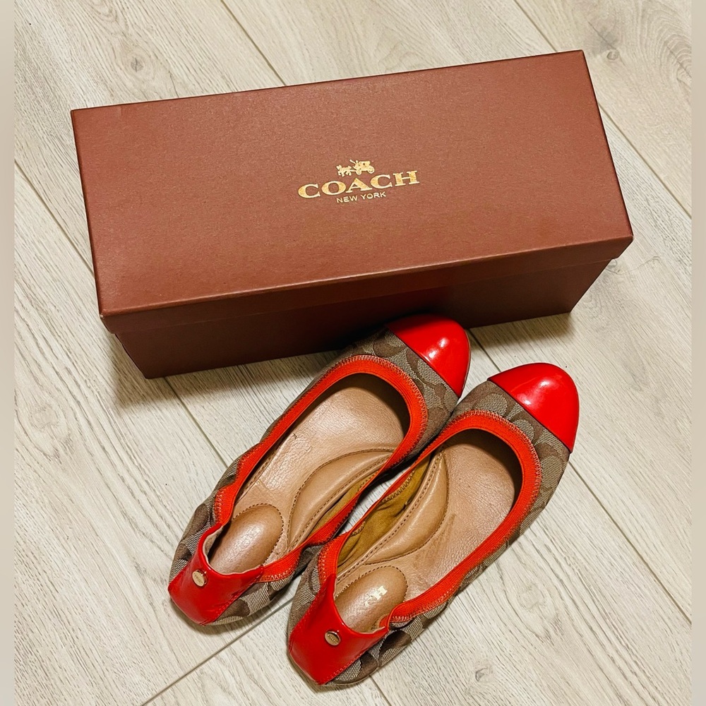 Coach Wanda Khaki/Tigerlily Signature "C" and Patent Leather Ballerina Flats 8